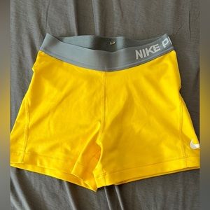 Yellow nike pro dri fit shorts size small